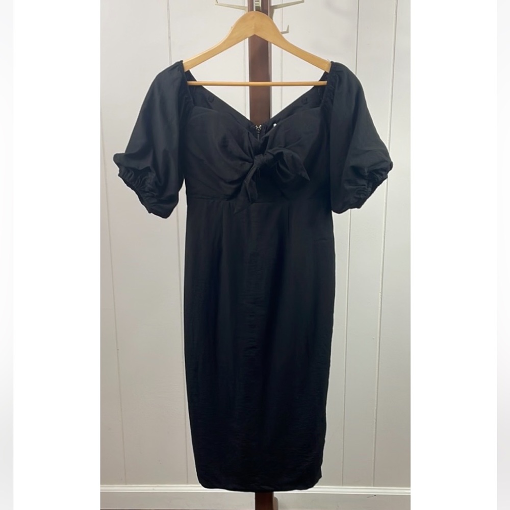 Billy J Black Puff Sleeve Midi Dress